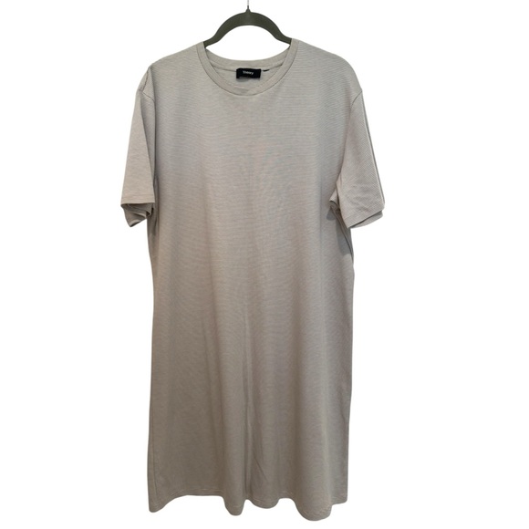 Theory Striped Cotton Tee Shirt Dress Cream and White - Picture 1 of 7